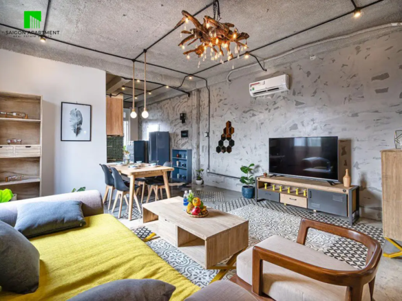 Industrial style serviced penthouse for rent in District 1 HCMC