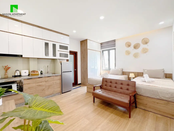 Nice double bed serviced studio for rent in Phu Nhuan district HCMC